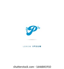 Logotipo de la letra inicial P con elementos para gota de agua. Elementos de plantilla de diseño de vectores. Logo de Aqua