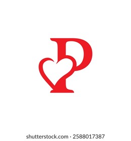 initial letter p with love valentine day