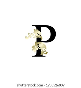 initial letter p luxury overlapping ornament gold color