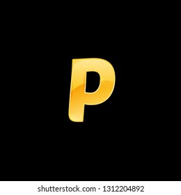 Initial Letter P with metallic texture, trendy, 3d Glossy, metal texture, Gold, steel and realistic shadow based alphabet logo for company identity, isolated on black background.