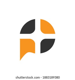 
initial letter p modern linked circle round lowercase logo orange gray.