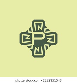 Initial letter P modern technology circuit pattern emblem logo