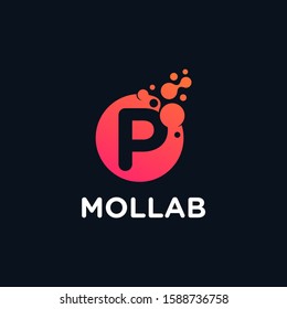 initial Letter P with molecule element. Lab Logo Design concept. Design Vector with Dots and Bubbles. perfect for technology, digital, software, network and science brand. - vector