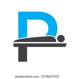 Initial Letter P MRI Symbol Of Medical MRI Procedure Vector Template. Tomography Sign