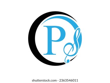 Initial Letter P with a musical note Logo. Musical sign symbol. Font emblem. Modern vector logo design template