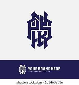 Initial letter P, N, K, S, PNKS, PNSK, PSNK, NKPS, NPKS, KPNS or KNPS  overlapping, interlock, monogram logo, blue color on white background