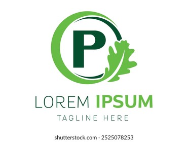 initial letter P oak leaf in a circle logo design Vector
