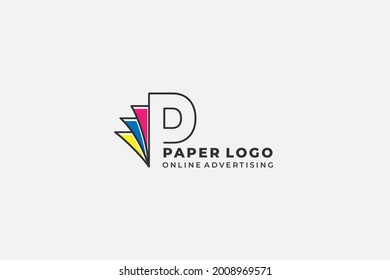 Initial letter P with open book for bookstore, book company, publisher, encyclopedia, library, education logo concept