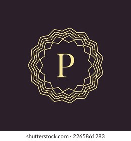 letra inicial P símbolo del emblema del círculo del borde ornamental