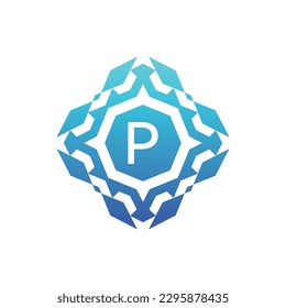 Initial letter P ornamental decorative square pattern logo