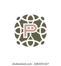 Initial letter P ornamental elegant pattern emblem frame logo