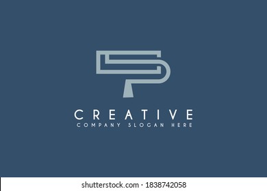 Initial letter P with paint brush logo design vector illustration. Letter P with paint brush icon design. Suitable for Business logos,isolated on Blue background