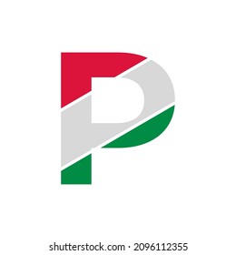 Initial Letter P Paper Cutout with Italian Flag Color Logo Design Template