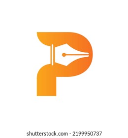 Initial Letter P Pen Nib Icon For Education Logo and Law Symbol Vector Template Based Alphabet