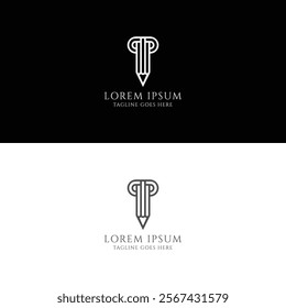 Initial Letter P Pen Pencil Monogram Line for Education Campus Collage Logo Design Vector