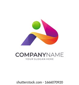Initial letter P with people logo concept, gradient vibrant colors