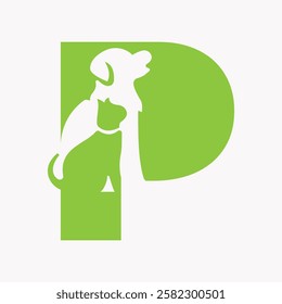 Initial Letter P Pet Care Logo Design Concept With Dog Symbol