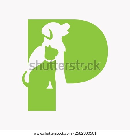 Initial Letter P Pet Care Logo Design Concept With Dog Symbol
