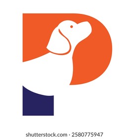 Initial Letter P Pet Logo Concept With Dog Head Symbol Vector Template