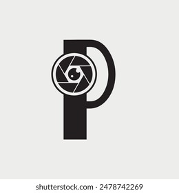 Concepto inicial de diseño de lente de cámara con logotipo de Fotografía P.