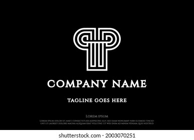 Initial Letter P for Pillar Line Outline Monogram Logo Design Vector