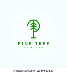 Initial letter P pine tree logo design vector illustration