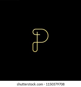Initial letter P PP minimalist art monogram shape logo, gold color on black background