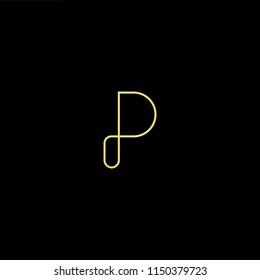Initial letter P PP minimalist art monogram shape logo, gold color on black background