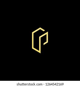 Initial letter P PP minimalist art logo, gold color on black background.