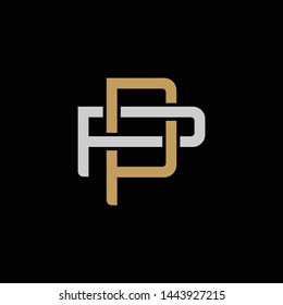 Initial Letter P And P, PP, Overlapping Interlock Logo, Monogram Line Art Style, Silver Gold On Black Background