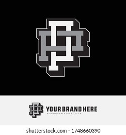 Initial letter P or PP overlapping, interlock, monogram logo, white and gray color on black background