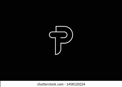 Initial letter P PP TP PT minimal monogram art logo, gold color on black background.