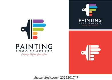 Initial Letter P Print Paintbrush with Colorful Stripes Paint Ink for Color Painting or Printing logo design