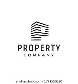 Initial Letter P Property Apartment Headquarter Building with simple layer line logo design