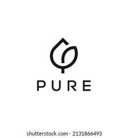 Initial Letter P Pure Leaf Water Drop Logo Design Inspiration