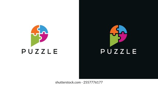 Initial letter P puzzle logo design, autism graphic vector concept