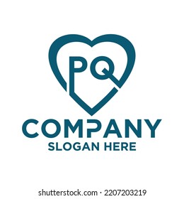 Initial letter p q in love shape logo vector design