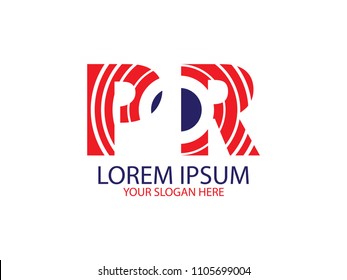 Initial Letter P and R circle line red and blue color Design Logo Vector Graphic Branding Letter Element.