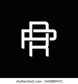 Initial letter P and R, PR, RP, overlapping interlock monogram logo, white color on black background