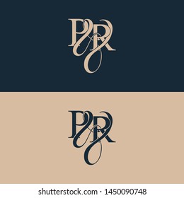 Initial letter P & R PR luxury art vector mark logo, gold color on black background.