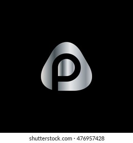 Initial Letter P Rounded Triangle Logo Silver