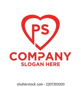 Initial letter p s in love shape logo vector design