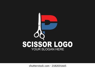 initial Letter P scissor  logo