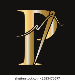 Initial Letter P Sewing Needle Logo Design for Embroider, Textile, Fashion, Cloth, Fabric Symbol