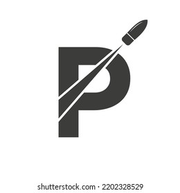 Initial Letter P Shot Bullet Logo Vector Template Concept For Defense Logotype