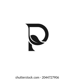 Initial Letter P with Silhouette Leaves Abstract Logo Design Template