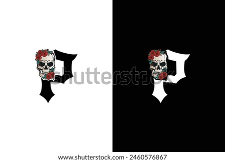 Initial Letter P Skull Logo Design. Minimal silhouette skull logo vector with letter P logo design illustration.