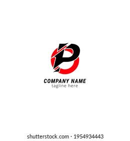 Letra inicial P cortada en mayúsculas elementos de plantilla de diseño de logotipo moderno. Letra negra con círculo rojo aislado sobre fondo blanco. Adecuado para negocios, grupo consultor, logotipo de empresa