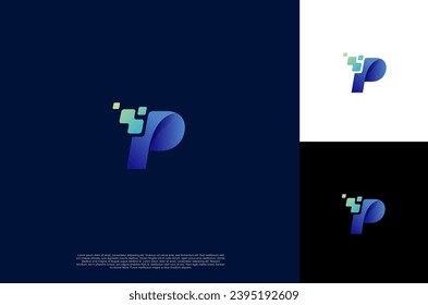 
Initial Letter P with square pixel dot Motion . Vector Logo Design Template
