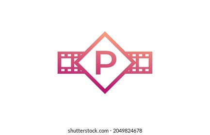 Initial Letter P Square with Reel Stripes Filmstrip for Film Movie Cinema Production Studio Logo Inspiration